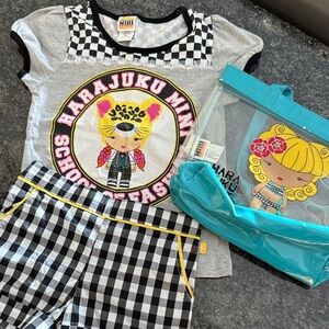 Harajuku Mini Checkered Outfit with Blue Bag 4T